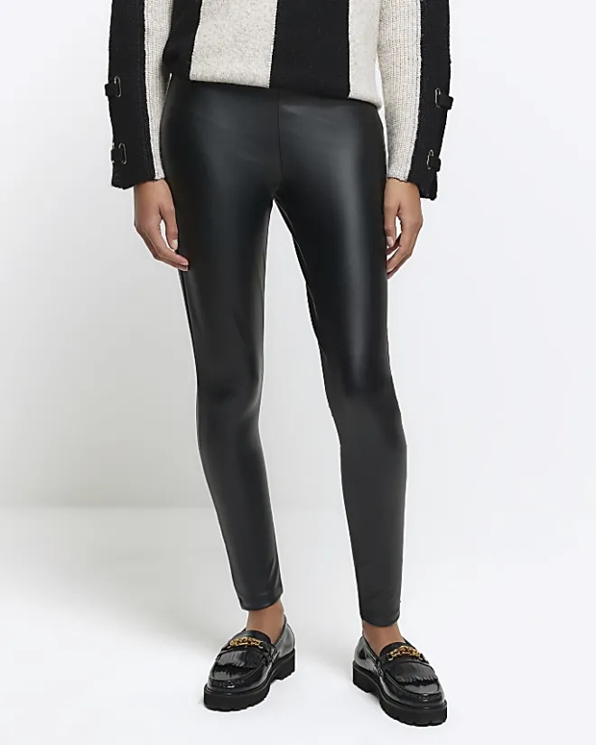 River Island high waisted coated leggings Black New