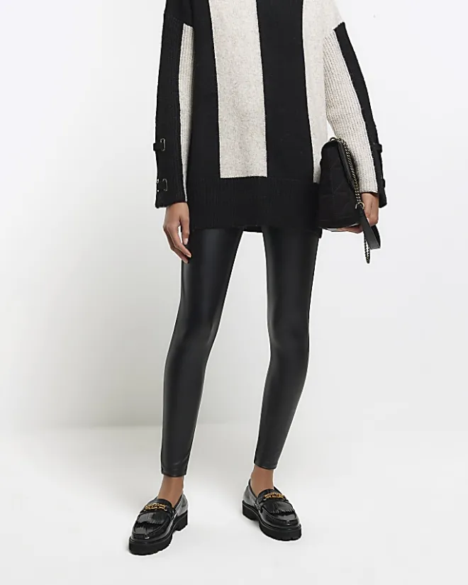 River Island high waisted coated leggings Black New