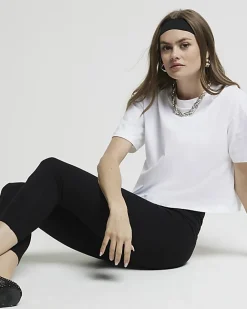 River Island high waisted cropped leggings Black Sale