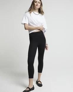 River Island high waisted cropped leggings Black Sale