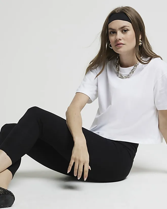 River Island high waisted cropped leggings Black Sale