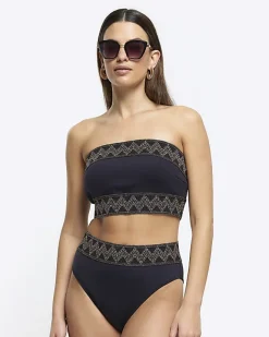 River Island high waisted embellished bikini bottoms Black Fashion