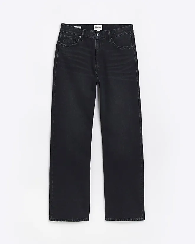 River Island high waisted relaxed straight leg jeans Black Best