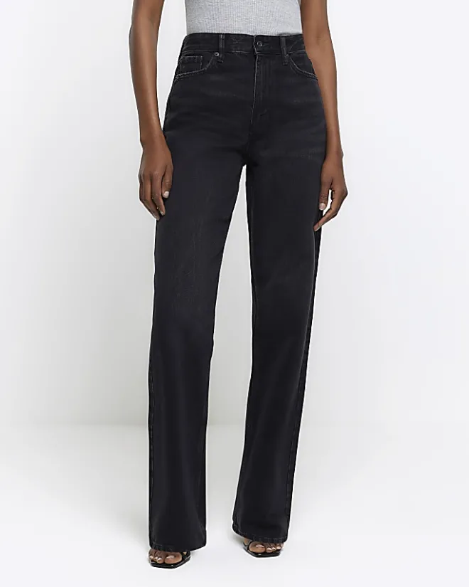 River Island high waisted relaxed straight leg jeans Black Best