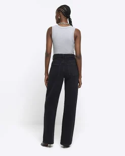 River Island high waisted relaxed straight leg jeans Black Best