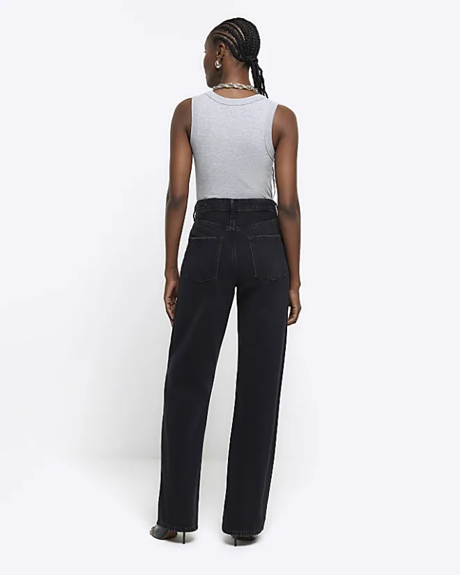 River Island high waisted relaxed straight leg jeans Black Best