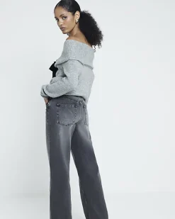 River Island high waisted relaxed straight fit jeans Black Best