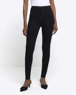 River Island high waisted skinny jeans Black New