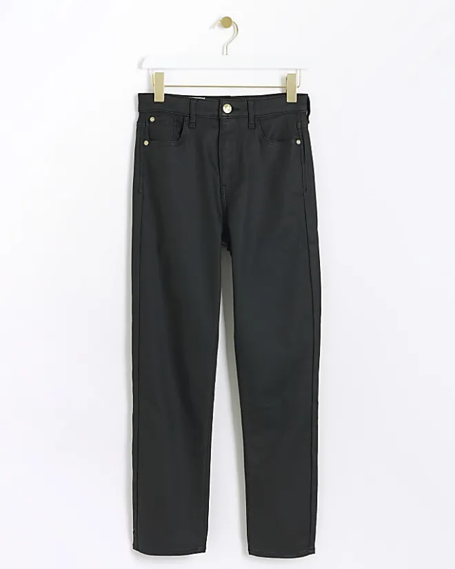 River Island high waisted slim coated jeans Black Outlet
