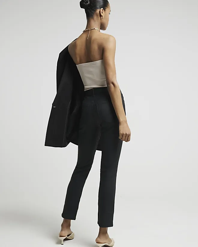 River Island high waisted slim coated jeans Black Outlet