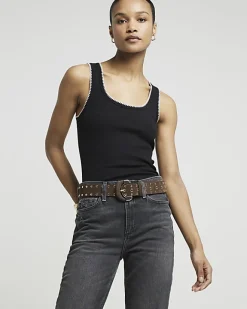 River Island high waisted stove pipe straight jeans Black Sale