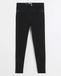 River Island high waisted stud skinny jeans Black Online