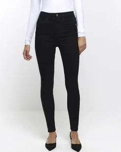 River Island high waisted stud skinny jeans Black Online