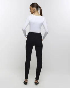 River Island high waisted stud skinny jeans Black Online