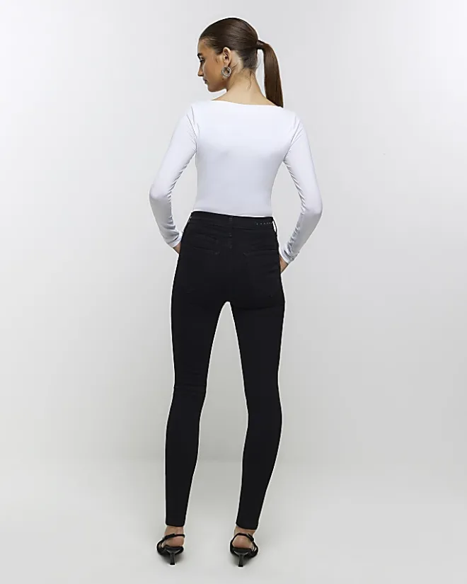 River Island high waisted stud skinny jeans Black Online
