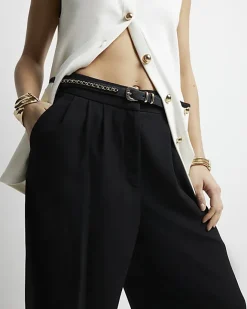 River Island High Waisted Wide Leg Trousers Black Hot