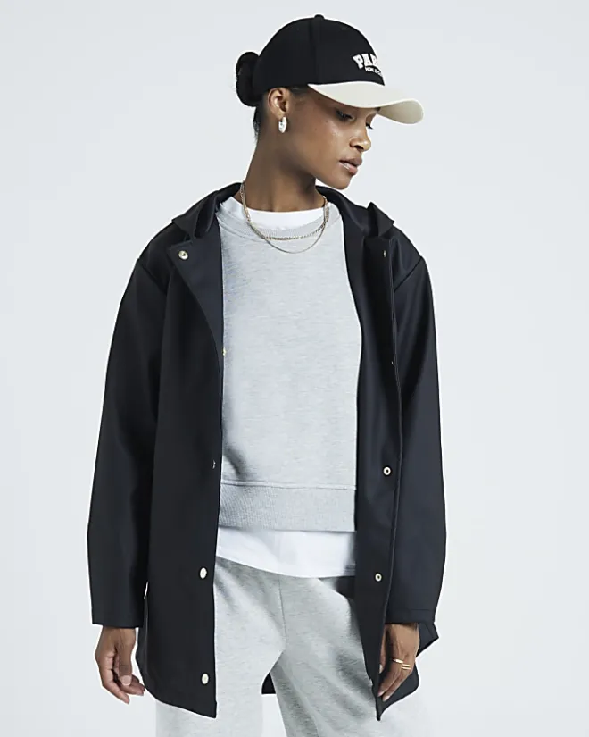 River Island hooded rain coat Black Hot