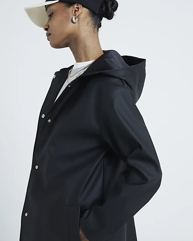 River Island hooded rain coat Black Hot