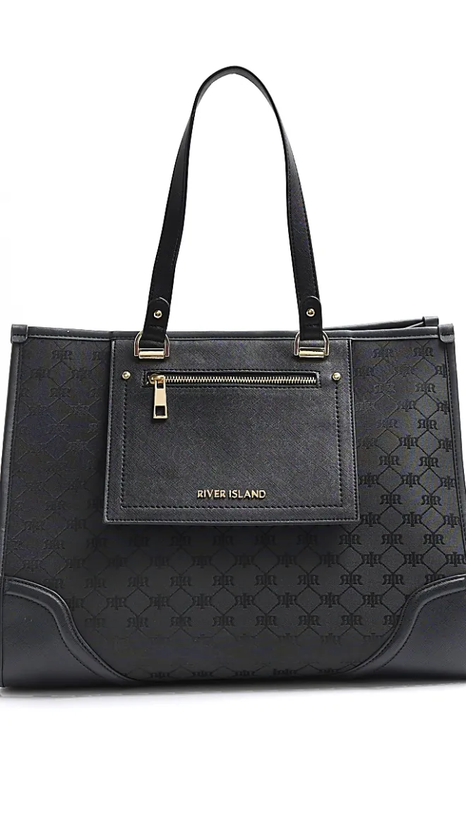 River Island jacquard monogram shopper bag Black Fashion