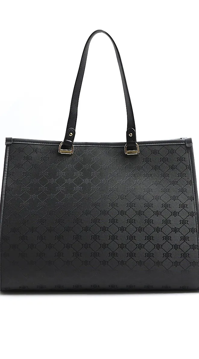 River Island jacquard monogram shopper bag Black Fashion