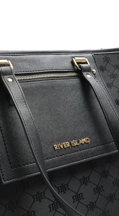 River Island jacquard monogram shopper bag Black Fashion
