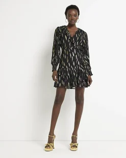 River Island jacquard printed wrap mini dress Black Best