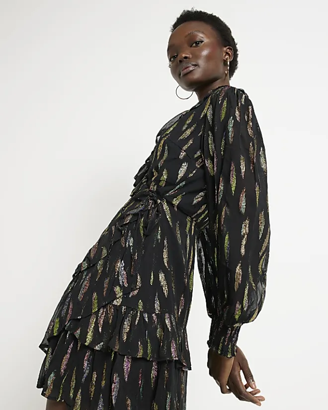 River Island jacquard printed wrap mini dress Black Best
