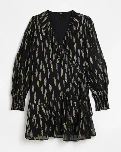 River Island jacquard printed wrap mini dress Black Best