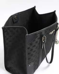 River Island jacquard RI monogram shopper bag Black New
