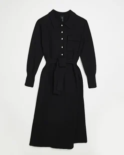River Island knit belted jumper midi dress Black Best