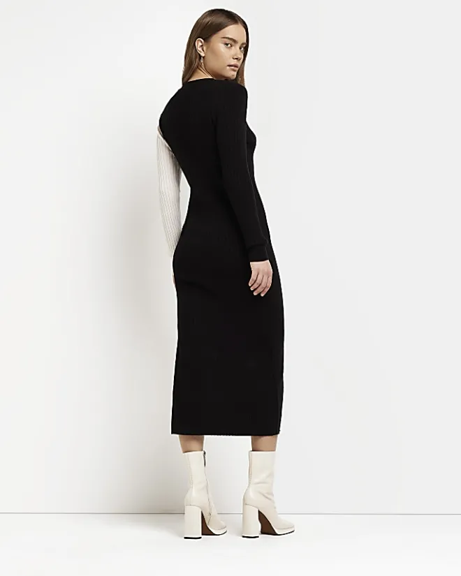 River Island knit bodycon midi dress Black Best