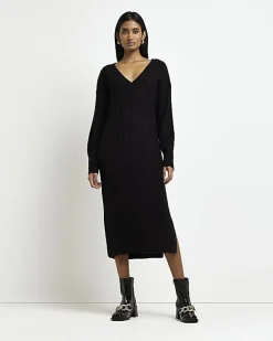 River Island knit jumper midi dress Black Outlet
