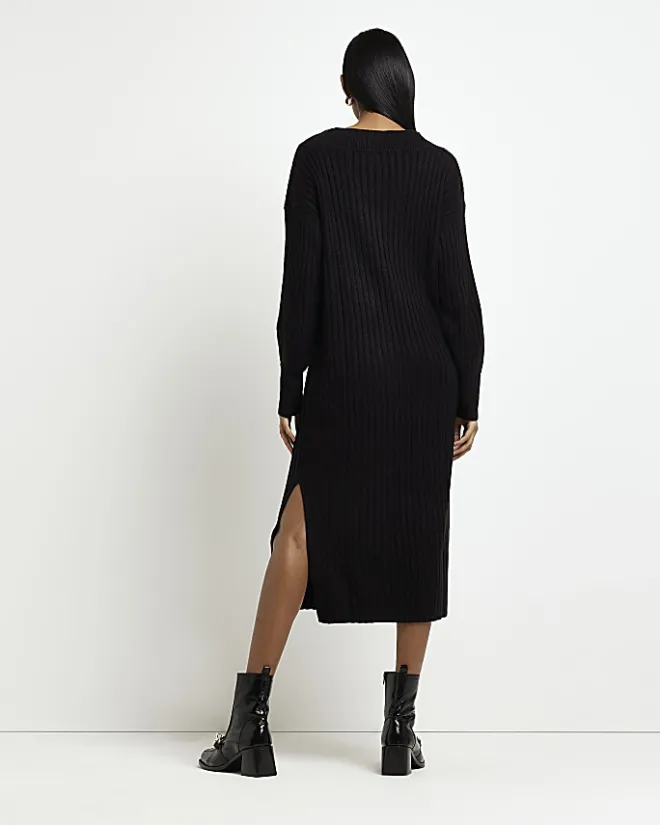 River Island knit jumper midi dress Black Outlet