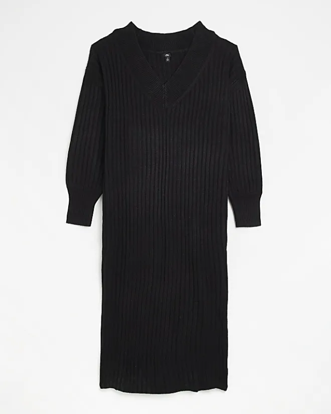 River Island knit jumper midi dress Black Outlet