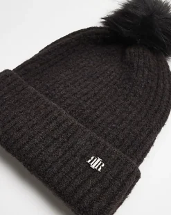 River Island knit pom beanie Black Sale