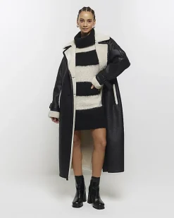 River Island knit stripe jumper mini dress Black Outlet