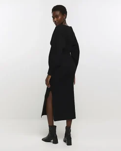 River Island knit wrap jumper midi dress Black Discount