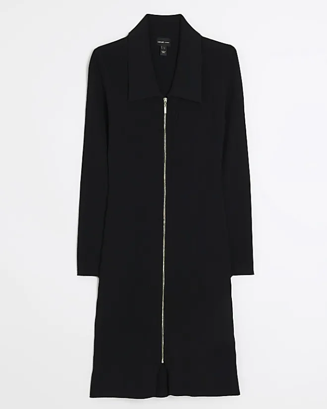 River Island knit zip bodycon mini dress Black Hot