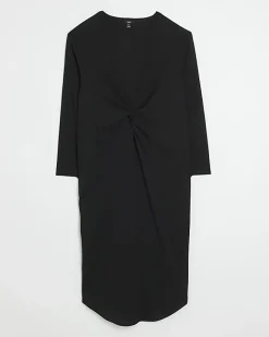 River Island knot long sleeve t-shirt midi dress Black Clearance