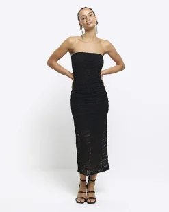 River Island lace bandeau bodycon midi dress Black Best