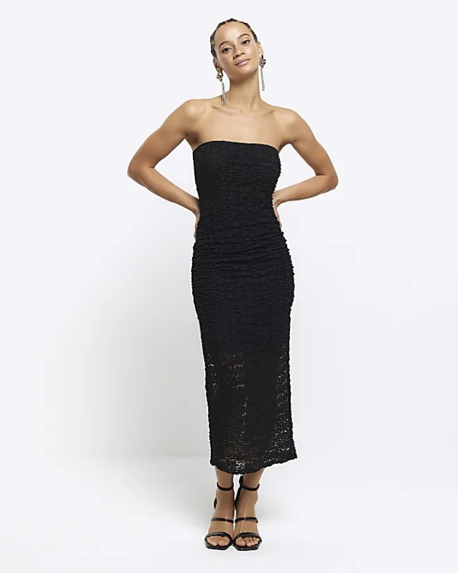 River Island lace bandeau bodycon midi dress Black Best