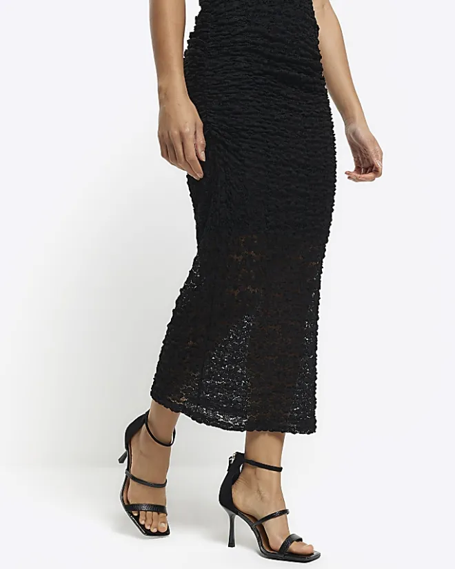 River Island lace bandeau bodycon midi dress Black Best