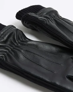 River Island leather gloves Black Outlet