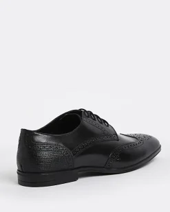 River Island leather lace up brogue derby shoes Black Hot
