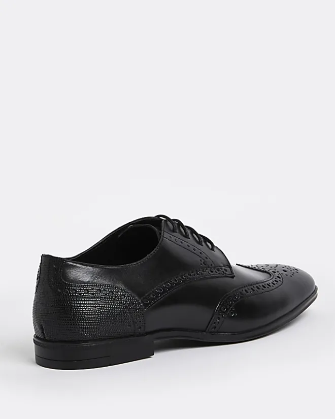 River Island leather lace up brogue derby shoes Black Hot