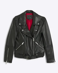 River Island leather oversized biker jacket Black Sale