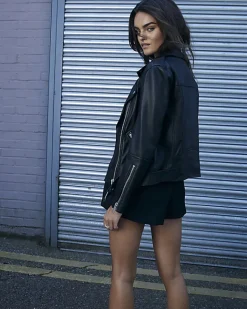 River Island leather oversized biker jacket Black Sale