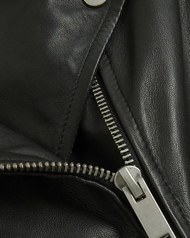 River Island leather oversized biker jacket Black Sale