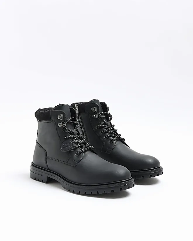 River Island leather padded collar boots Black Discount