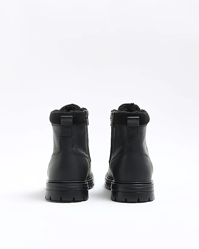River Island leather padded collar boots Black Discount